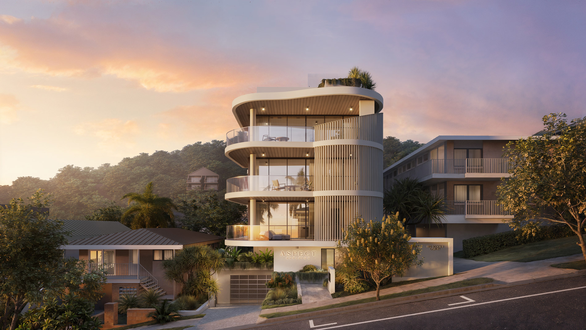 Aspect Burleigh exterior at dusk