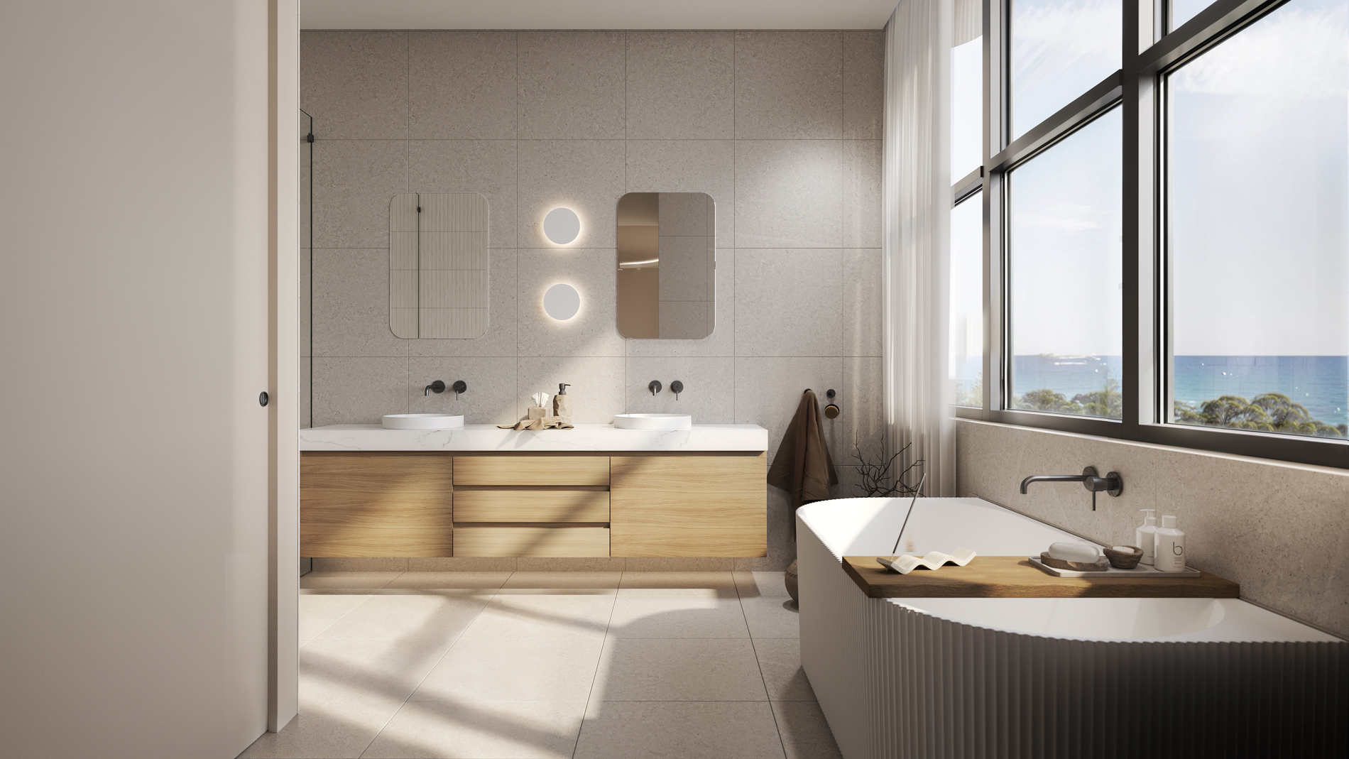 Ensuite with freestanding bath and ocean view