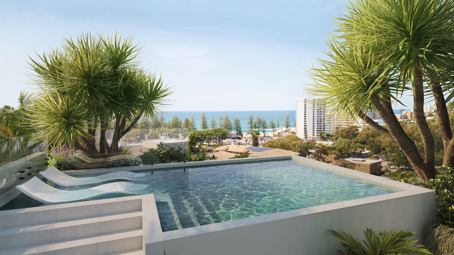 Rooftop pool with ocean views